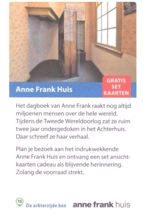 Anne Frank Huis gratis set kaarten, Eén persoon, Overige typen