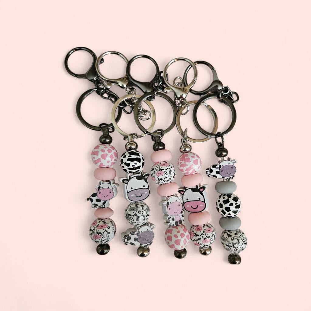 Leuke sleutelhangers met koeien en roze kralen, Ophalen of Verzenden, Nieuw, Dier of Natuur