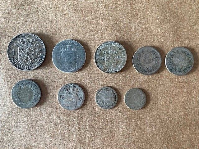 Partij van 9 oude Nederlandse zilveren munten, Zilver, 25 cent, Ophalen of Verzenden, Koningin Wilhelmina