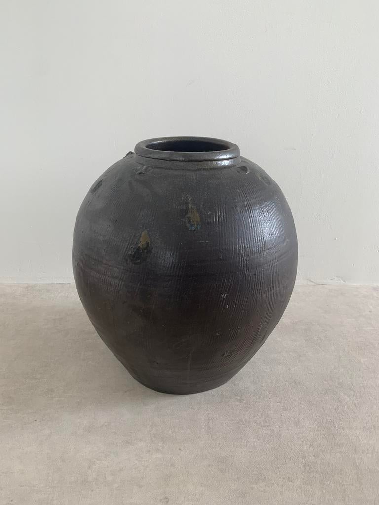 Grote bruine pot vaas vintage, Ophalen, Steen, Gebruikt, Overige kleuren