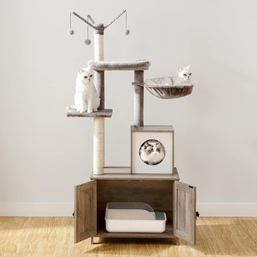 Foto 10 van Nieuw Kattenmeubel- krabpaal met kattenbak-60L x 48B x 150cm
