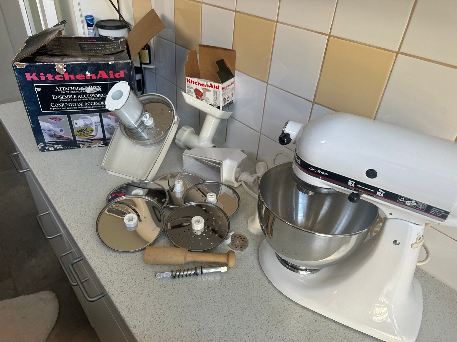 KitchenAid Ultra Power mixer met accessoires, 4 liter of meer, Ophalen of Verzenden, Gebruikt, 3 snelheden of meer