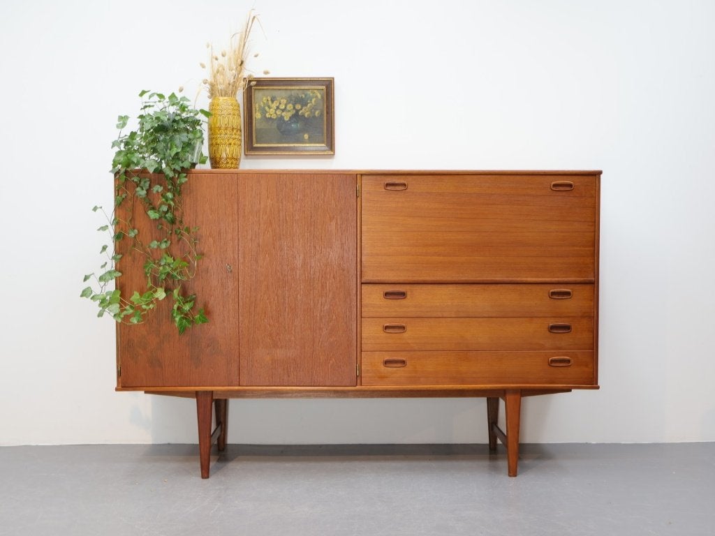 vintage wandmeubel O.M.F Meubelen teak, Ophalen, Gebruikt, 100 tot 150 cm, 150 tot 200 cm