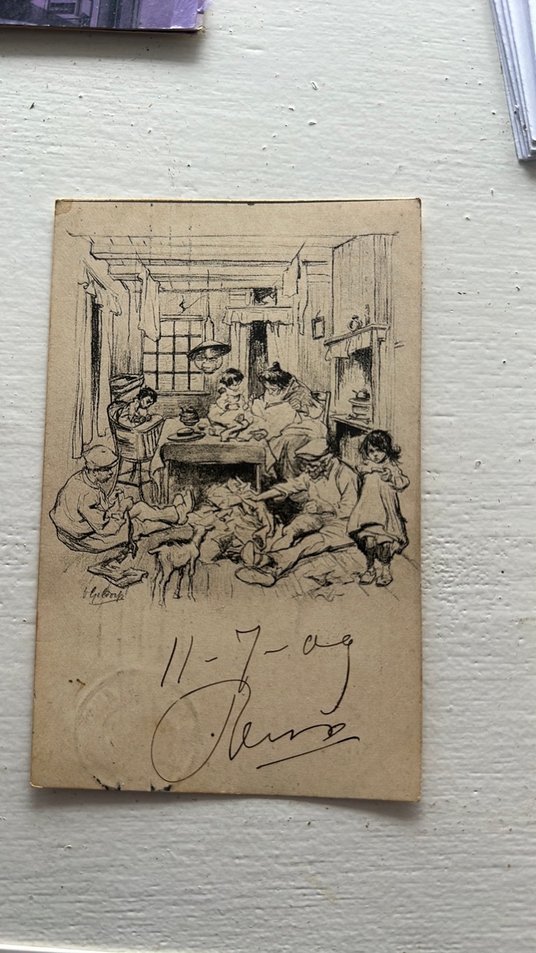 Antieke prentbriefkaart Albert HahnLompensorteeren Amsterdam, Ophalen of Verzenden, Voor 1940, Overige onderwerpen, Prent