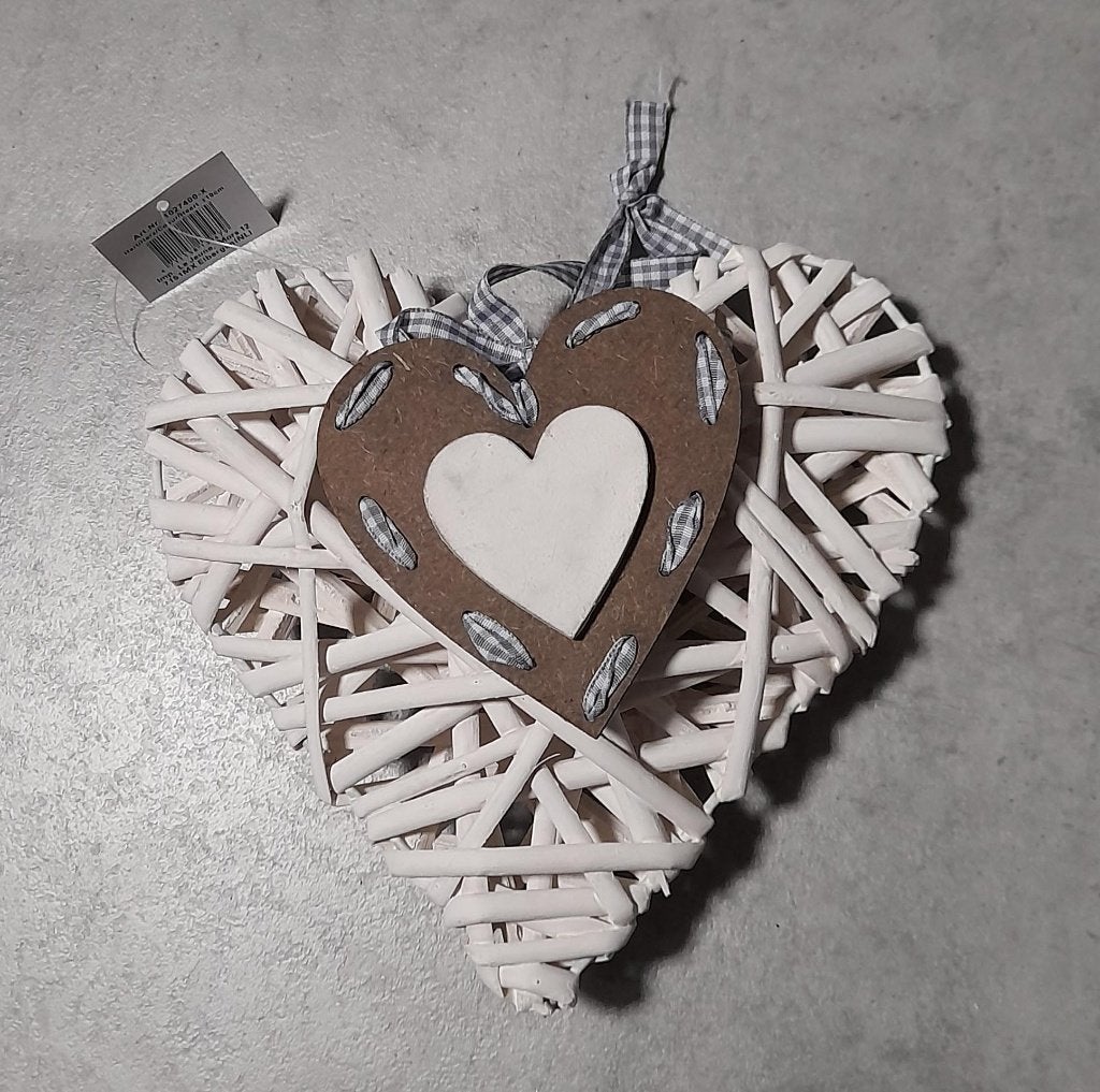 NIEUW decoratie HART wit riet met kleine hartjes, Ophalen of Verzenden, Nieuw, Wit