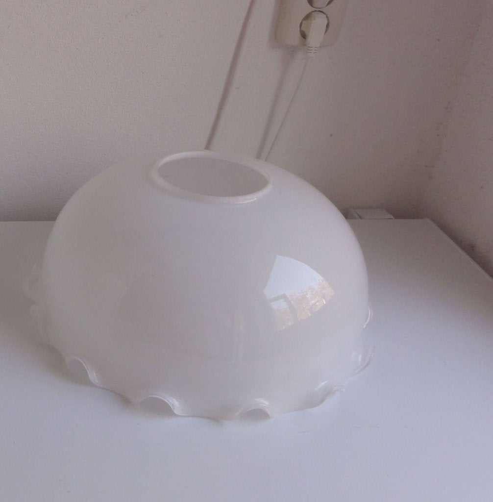 Lampenkap ouderwets, wit glas, Wit, Ophalen of Verzenden, Zo goed als nieuw, Glas