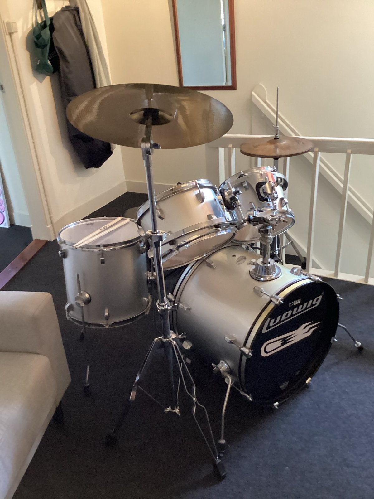 Ludwig Accent CS drumstel met bekkens en pedalen, Ophalen, Gebruikt, Ludwig