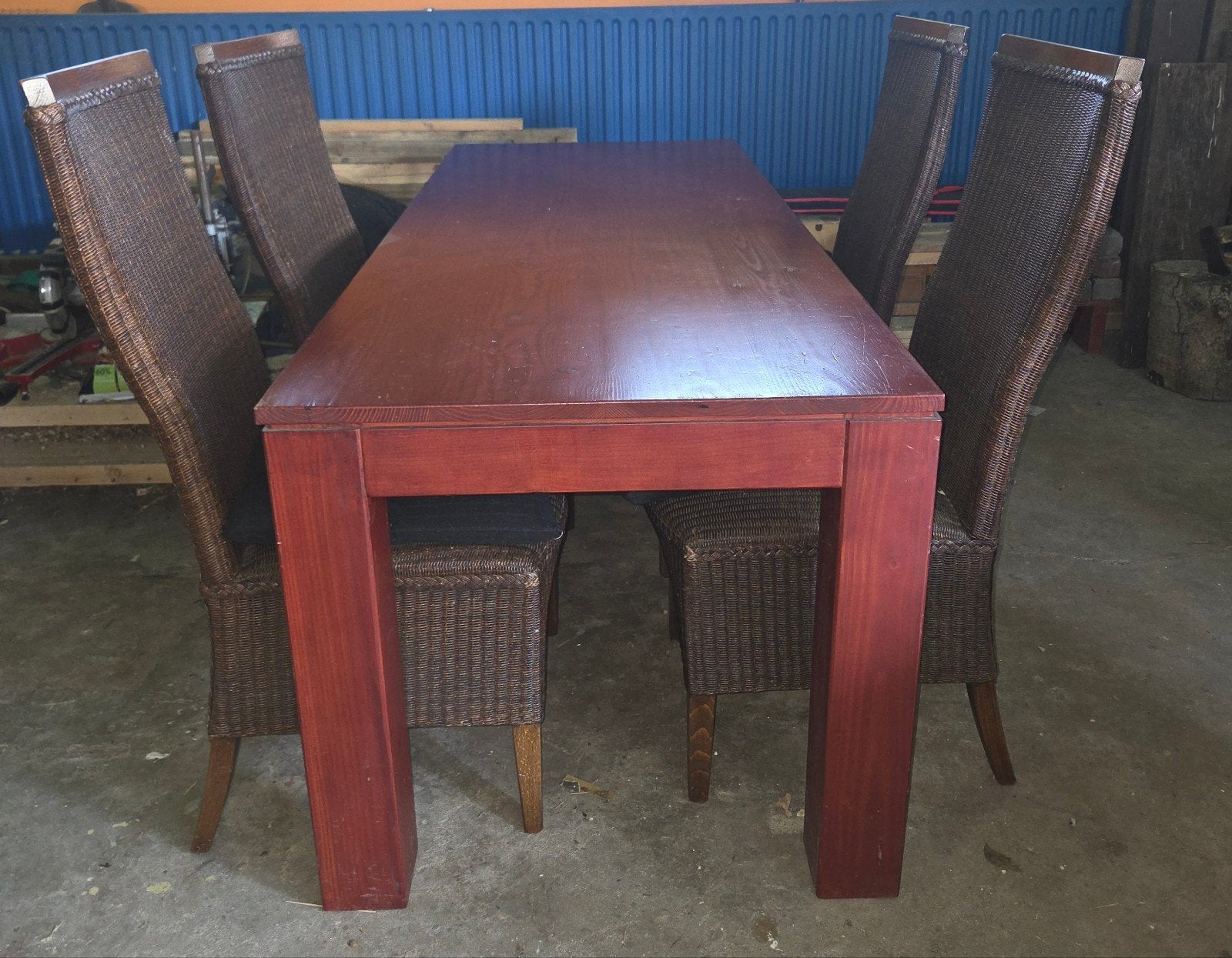 Eettafel + 4 rieten stoelen, Ophalen, Gebruikt, 200 cm of meer, 50 tot 100 cm