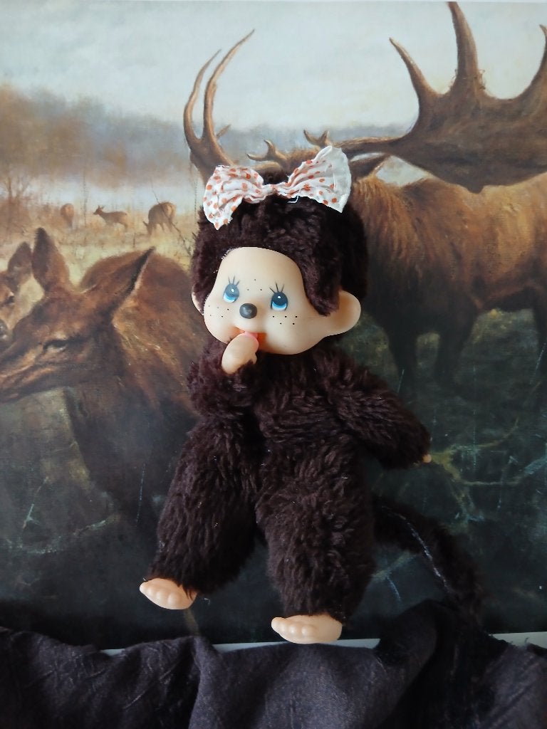 Monchichi meisje 20 cm Japan 1974, Ophalen of Verzenden, Zo goed als nieuw