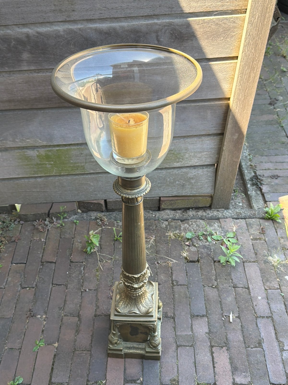 Antieke Koperen Lantaarn met Glazen Kap, Ophalen, Overige materialen