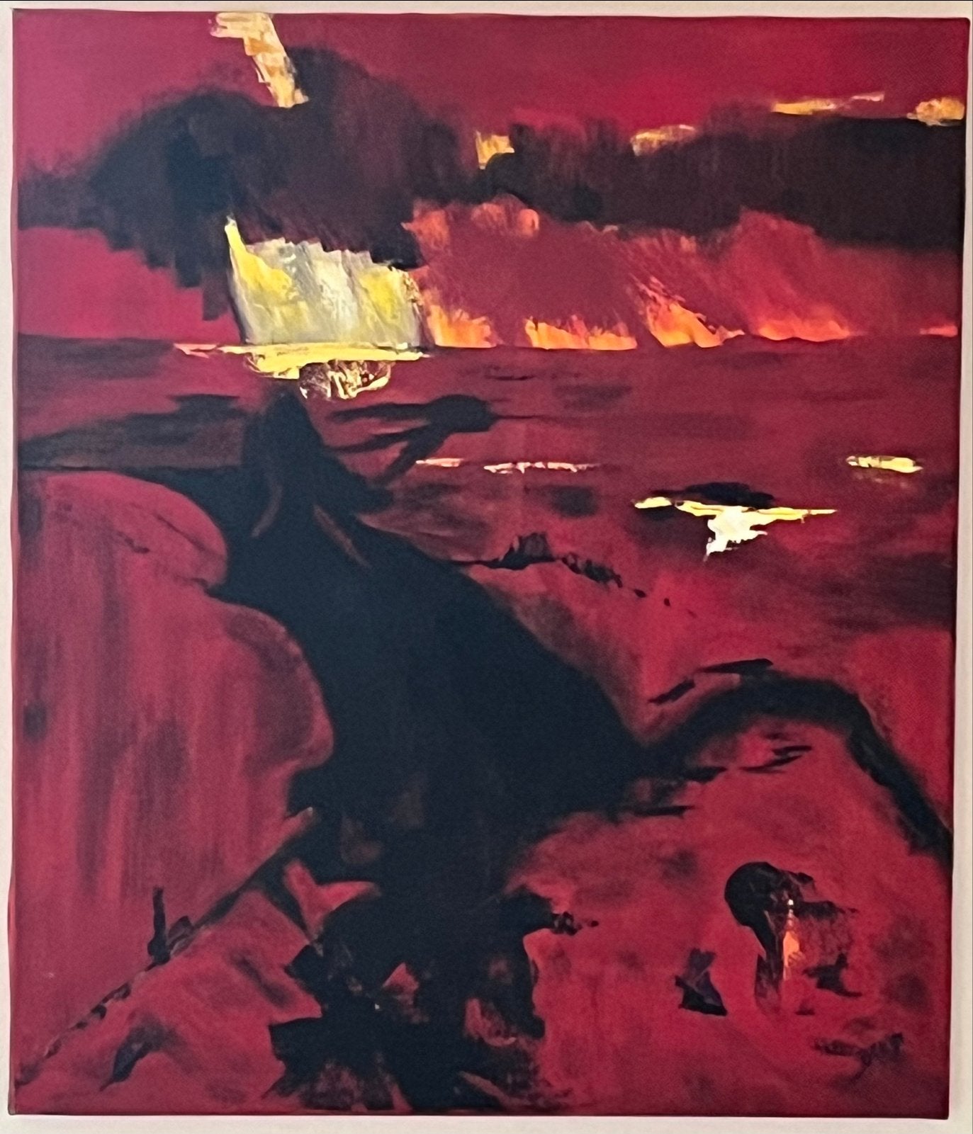 Abstract Schilderij: Rode Gloed, Ophalen of Verzenden