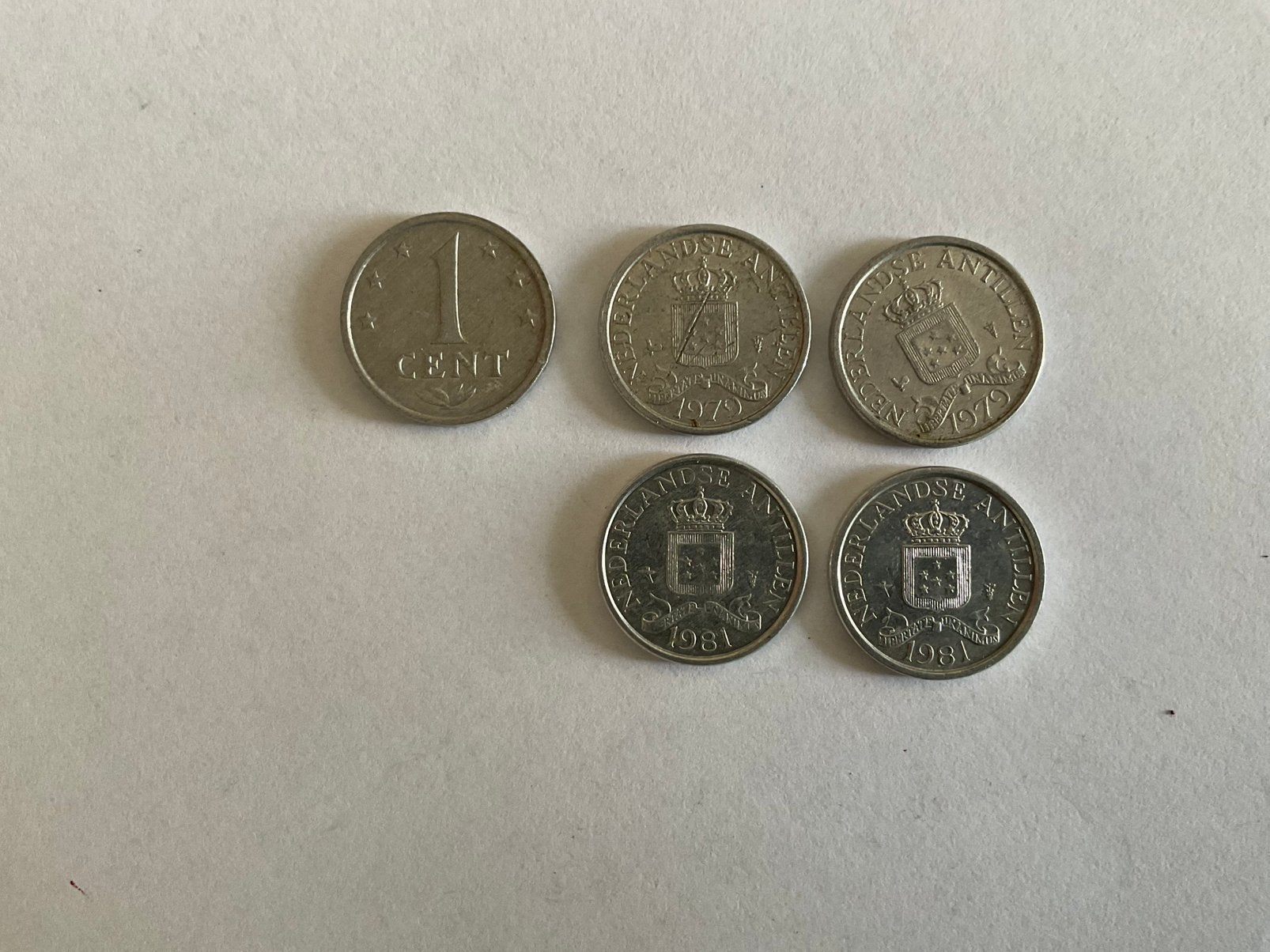 1 CENT NEDERLANDSE ANTILLEN 5 STUKS 1979-1981, Ophalen of Verzenden