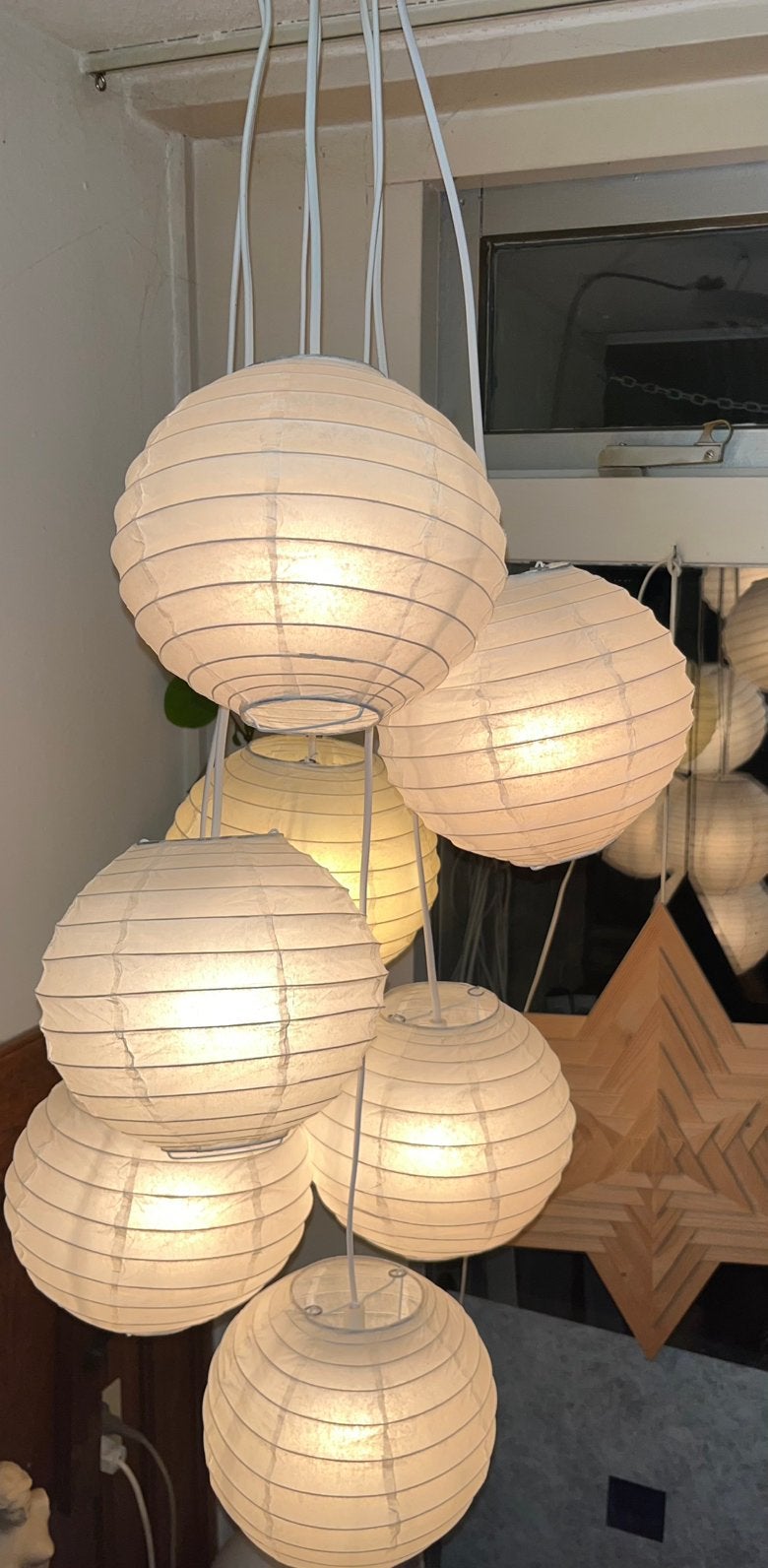 Papieren lampionnen hanglamp - sfeervolle verlichting, Huis en Inrichting, Ophalen of Verzenden, Gebruikt, Overige materialen