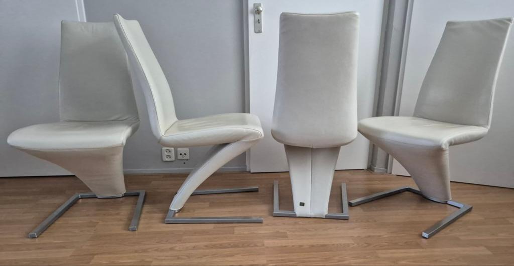 Rolf Benz 7800 design eetkamerstoelen beige echt zacht leer, Huis en Inrichting, Ophalen, Arco label minotti  stijl, Wit, Zo goed als nieuw