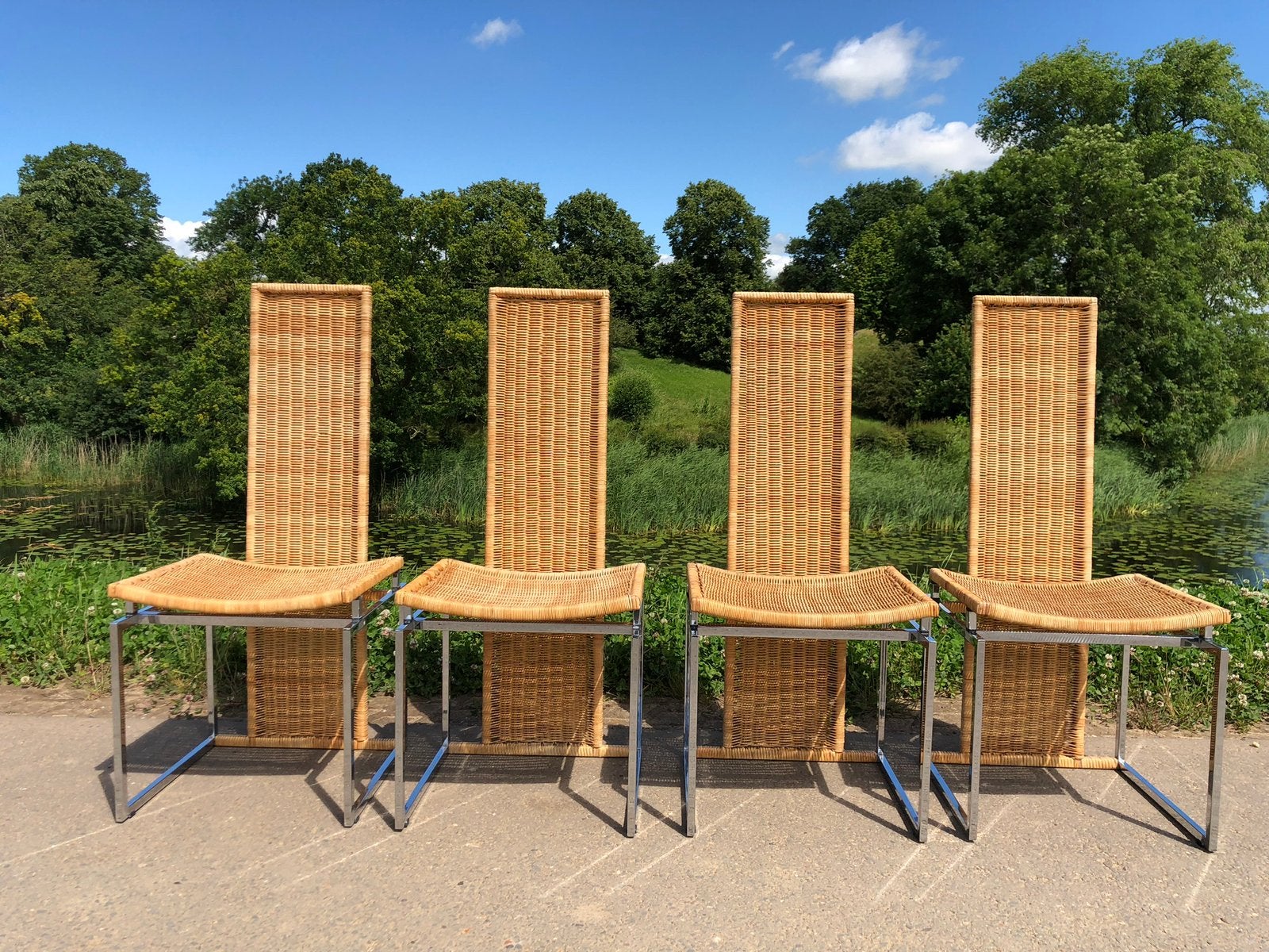 Set eetkamerstoelen | chroom rotan pitriet | Italian design, Ophalen, Bruin, Vintage italian design boho ibiza tecta b25, Zo goed als nieuw