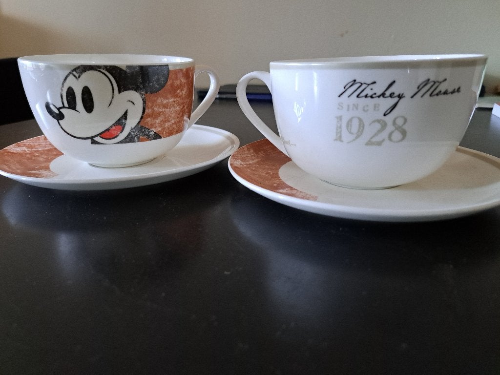 2  Soepkop en schotel Mickey Mouse, Verzenden, Mickey Mouse, Zo goed als nieuw, Servies