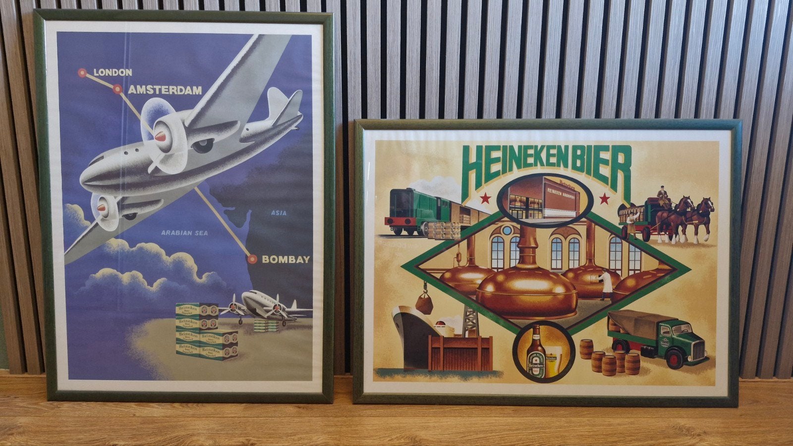 Heineken bier reclame posters met lijst, Ophalen, Gebruikt, Met lijst, Rechthoekig Liggend