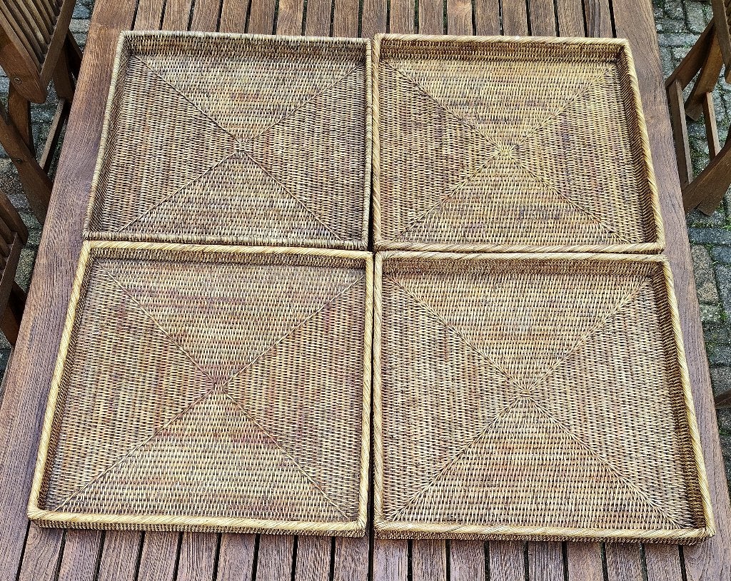 XXL mand, dienblad Flamant in Birma riet, Gebruikt, Mand, Vierkant, Ophalen of Verzenden