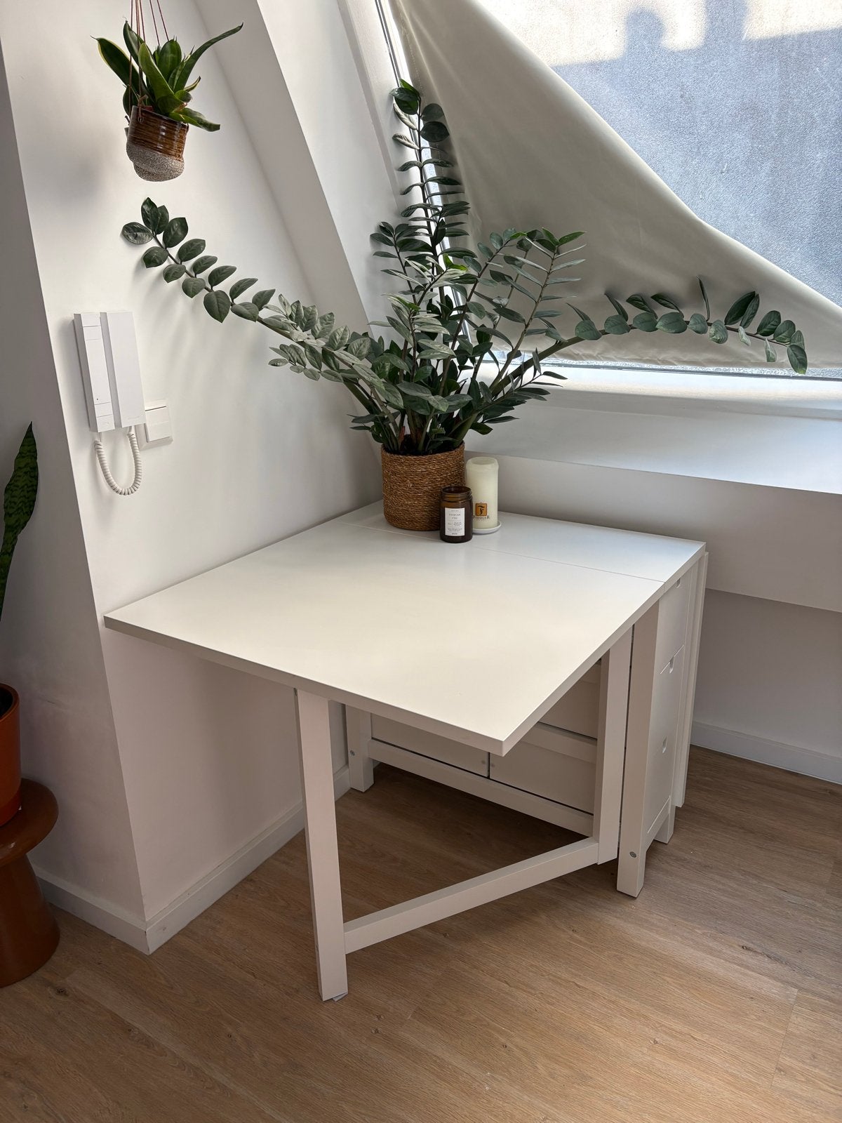 Ikea Norden klaptafel wit met 6 lades, Ophalen, Gebruikt, 100 tot 150 cm, 50 tot 100 cm