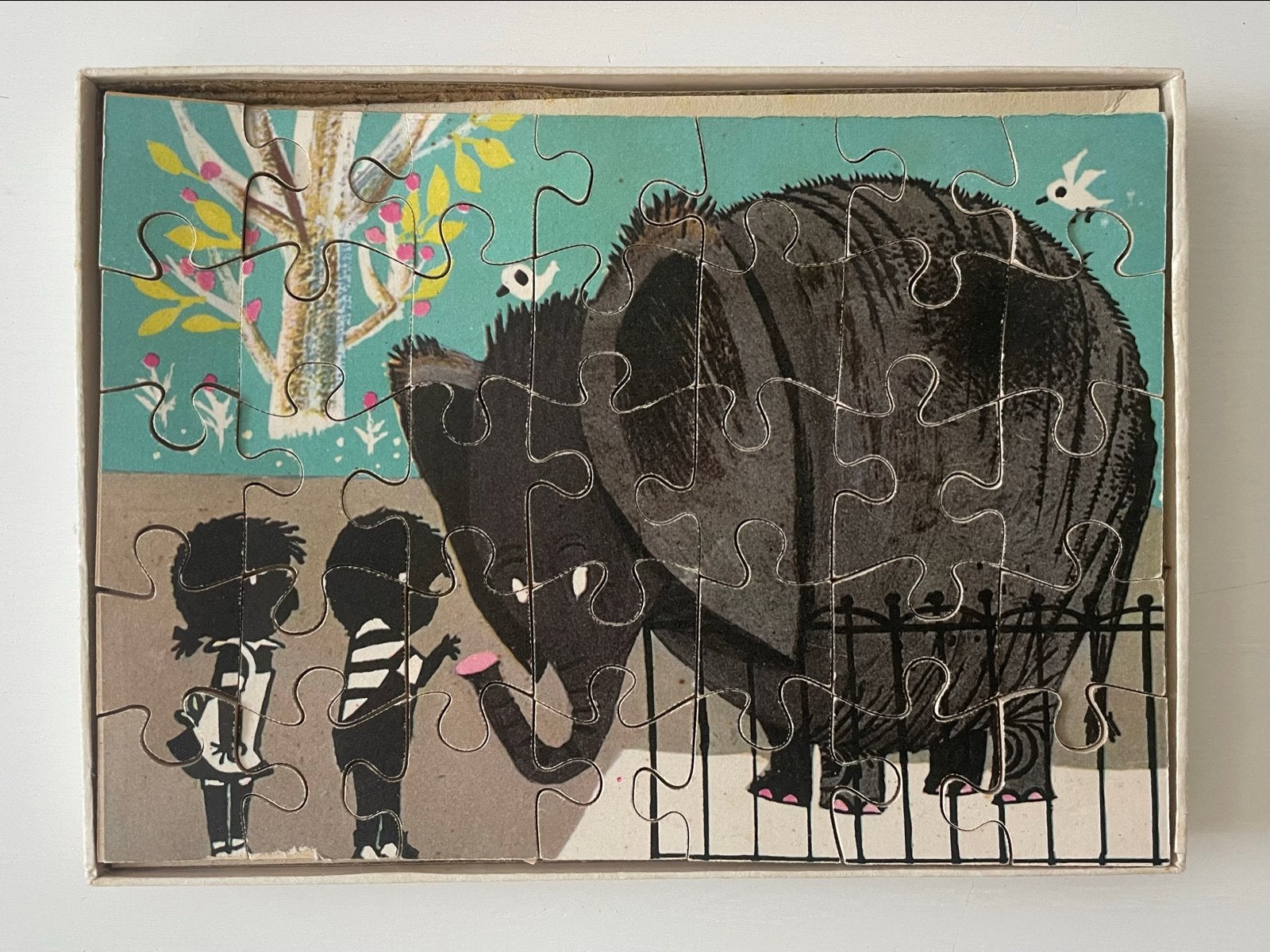 Vintage Jip en Janneke Houten Puzzel In de Dierentuin 1958, Antiek en Kunst, Ophalen of Verzenden