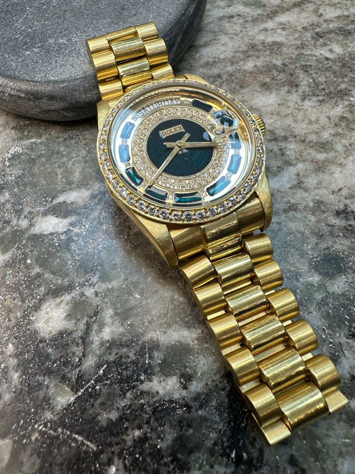 Exclusieve 18k Gouden Rolex Geneve met Briljanten 36 mm, Sieraden, Tassen en Uiterlijk, Horloges | Heren, Gebruikt, Rolex, Polshorloge