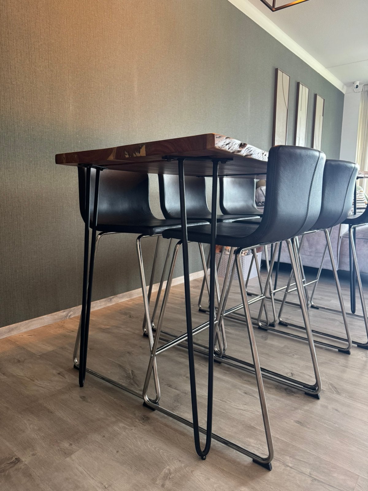 6 Lederen Barstoelen / Eetkamerstoelen, Huis en Inrichting, Stoelen, Zo goed als nieuw, Vijf, Zes of meer stoelen, Leer, Zwart