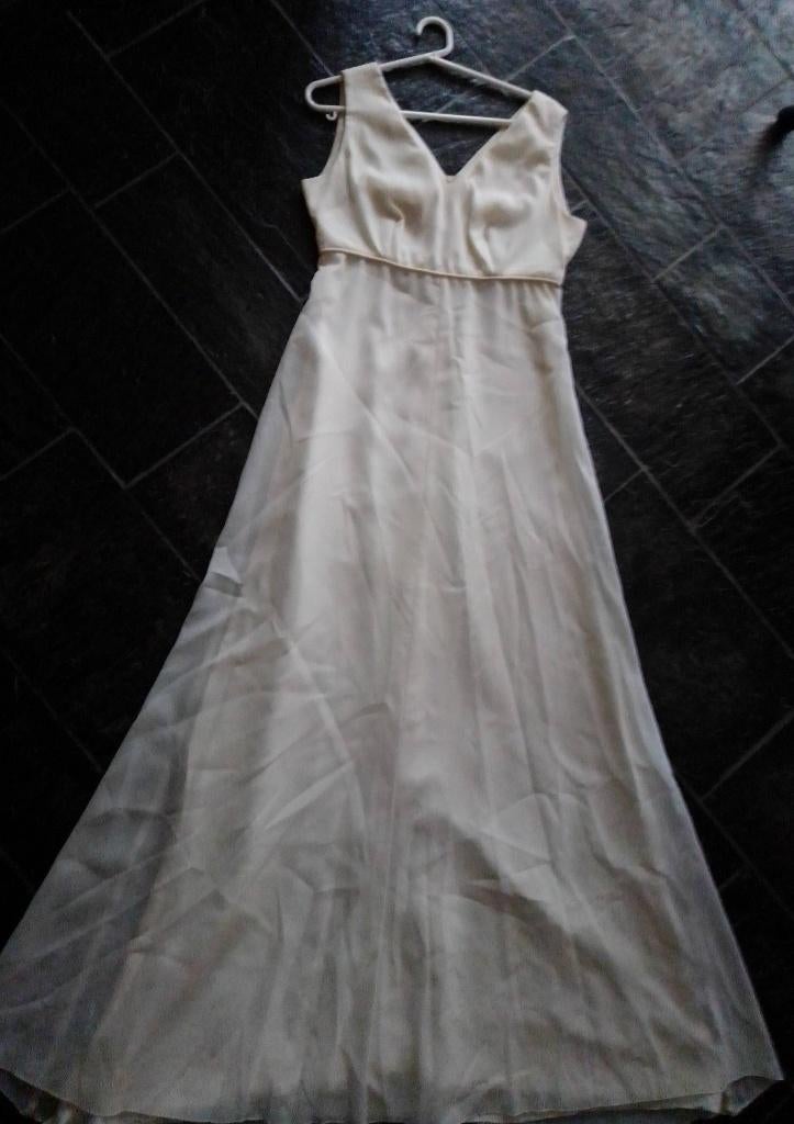 Romantische Vintage trouwjurk organza creme '70 (38/40), Ophalen of Verzenden, Zo goed als nieuw, Beige, Trouwjurk