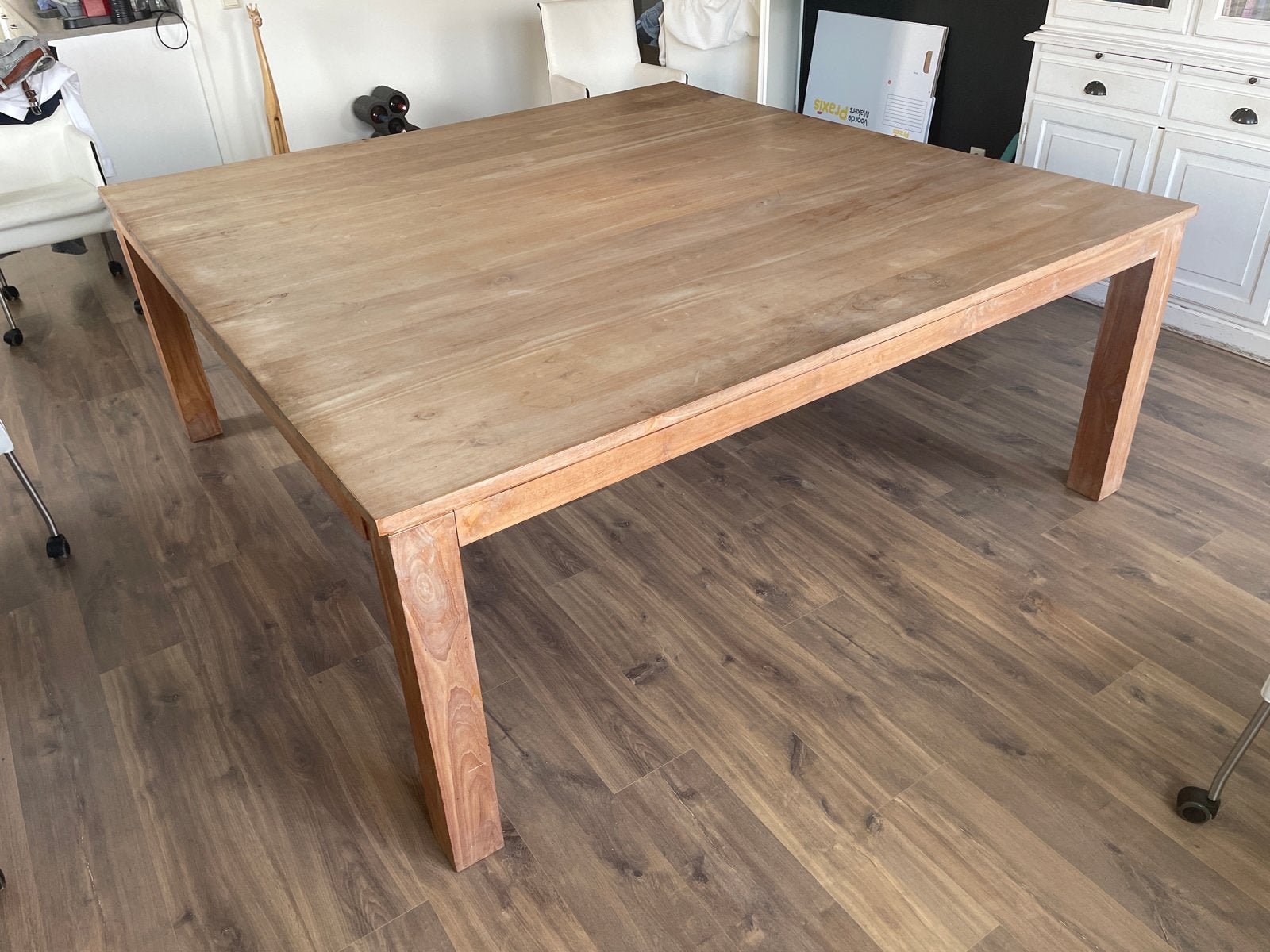 Grote Teakhouten Eettafel - 200x200 cm, Ophalen, Gebruikt, Vijf personen of meer, 200 cm of meer