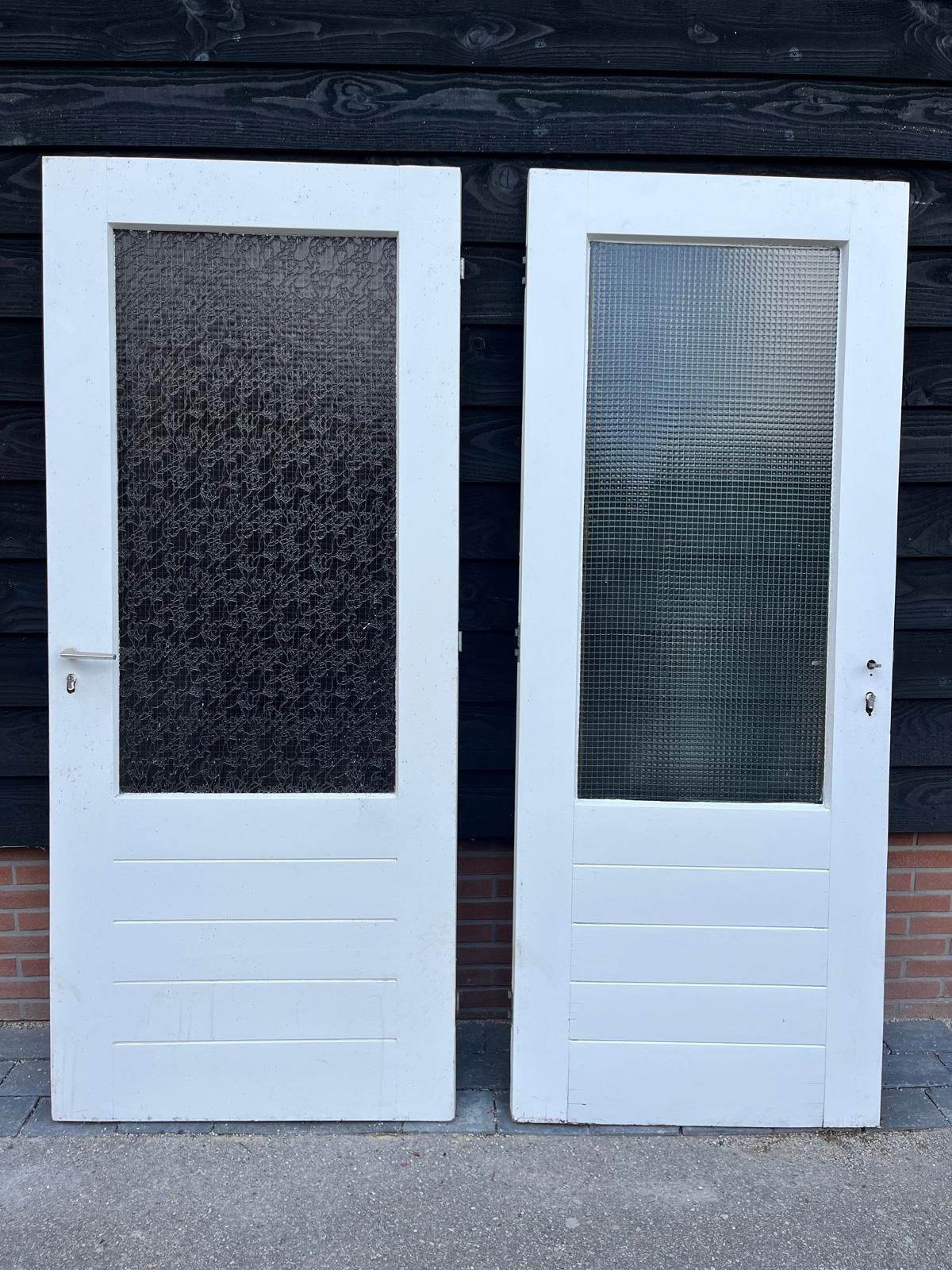2 Buitendeuren hout - glas, Gebruikt, 80 tot 100 cm, Ophalen of Verzenden, Buitendeur