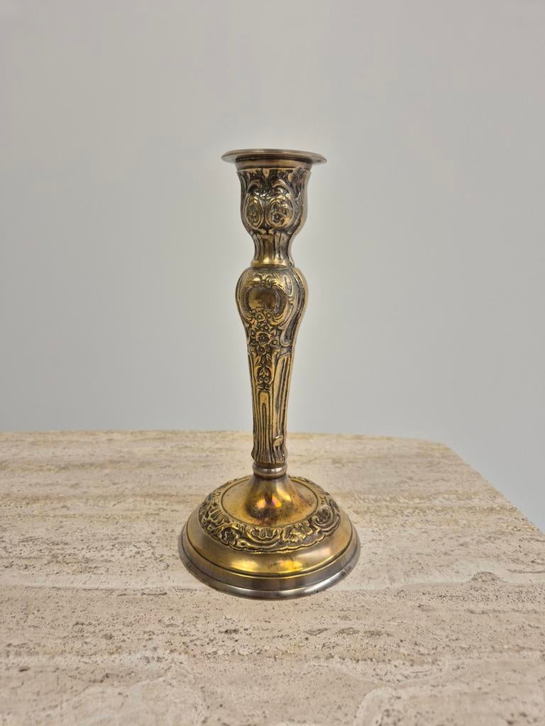 Messing zilveren kaarsenhouder, Ophalen of Verzenden, Zilver