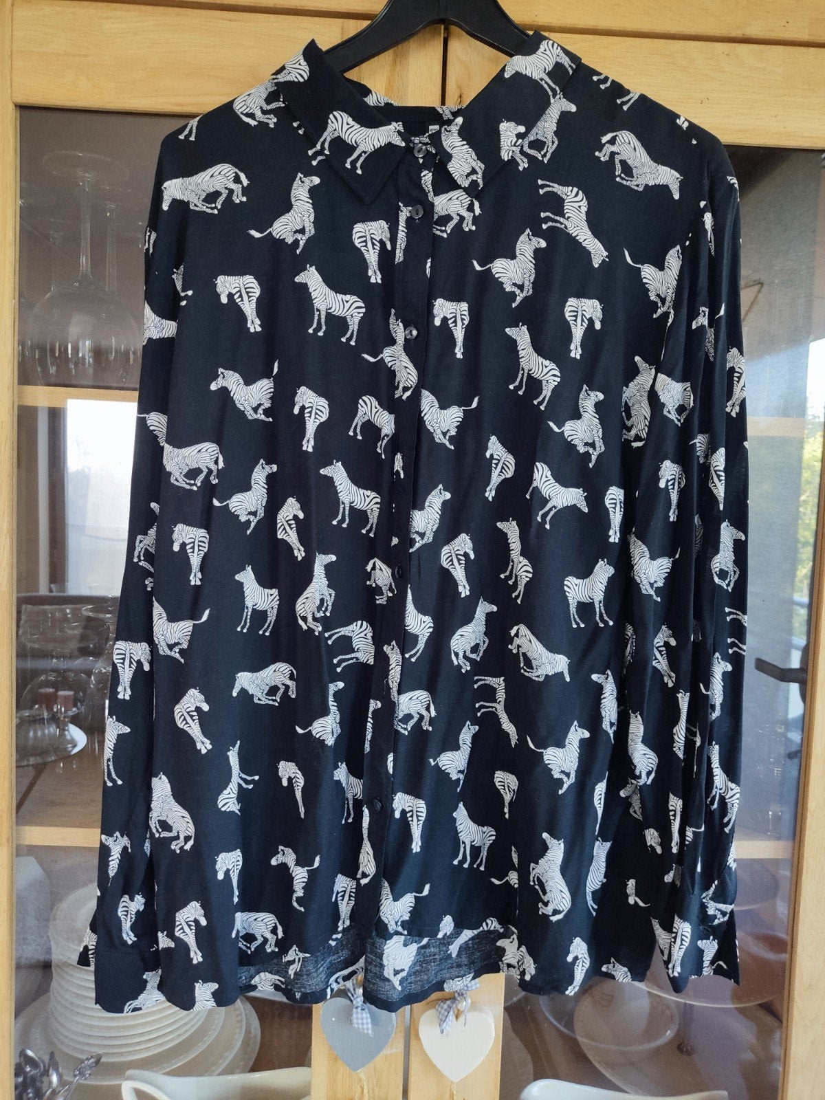 BLOUSE, MAAT XL, HEMA, ZWART MET PRINT, NIEUW!!, Zwart, Maat 42/44 (L), Nieuw, Ophalen of Verzenden