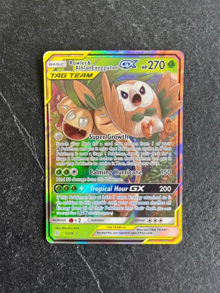 Pokemonkaart Pokemon Rowlet & Alolan Exeggutor GX (UNM 1), Verzenden