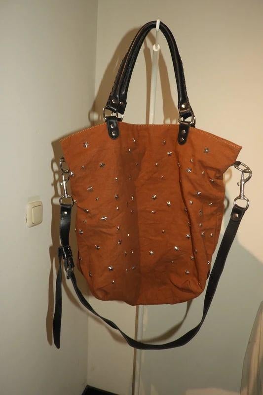 Rika grote ruime schoudertas hardware sterren bekleding, Overige merken, Gebruikt, Bruin, Verzenden