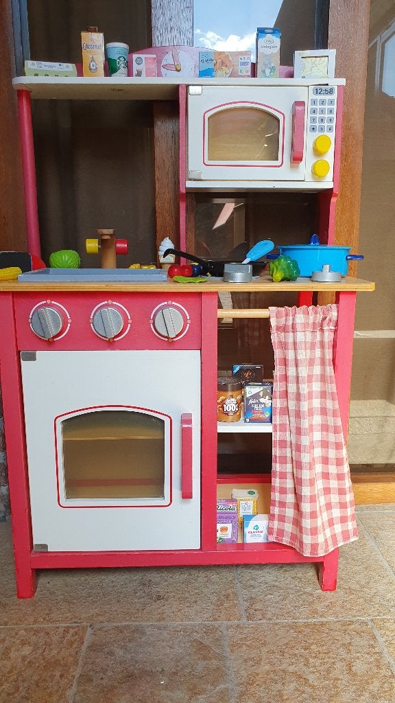 Houten speelkeuken met volledige inrichting: pannen, kook-, Ophalen, Gebruikt, Hout, Speelkeuken