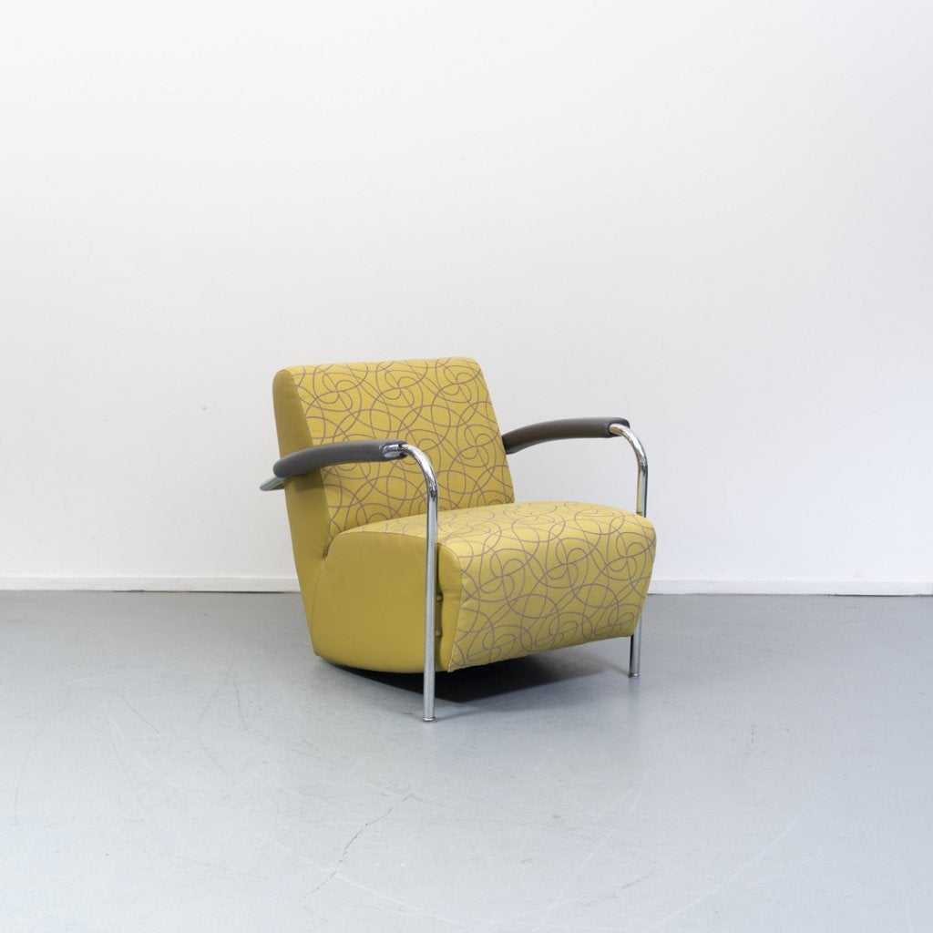 1x Leolux Scylla fauteuils geel rondjes motief, Huis en Inrichting, Niet ingevuld, Niet ingevuld, Leer, Ophalen of Verzenden