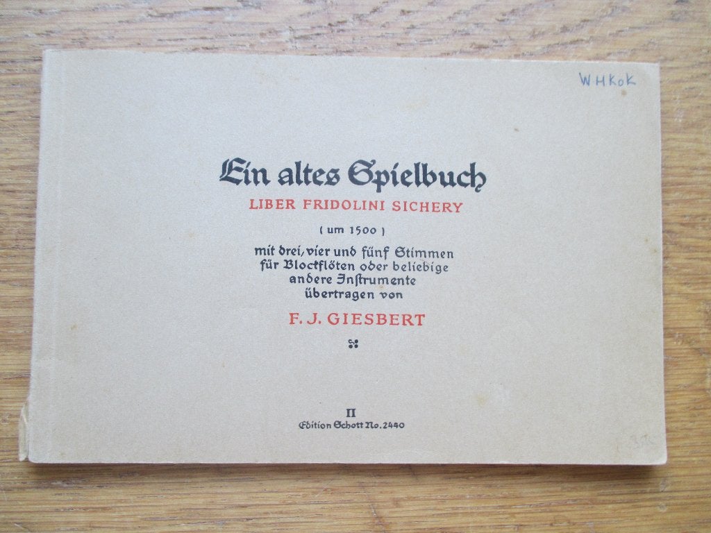 Ein altes spielbuch -f.j.giesbert -stukjes voor blokfluiten, Muziek en Instrumenten, Bladmuziek, Gebruikt, Ophalen of Verzenden