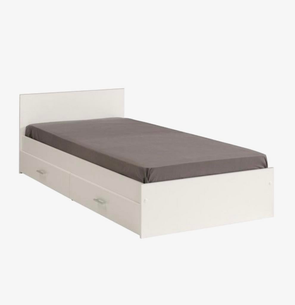 Eenpersoonsbed met lades en kasten, Huis en Inrichting, Slaapkamer | Bedden, Ophalen, 90 cm, Eenpersoons, Wit