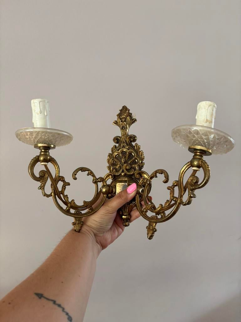 Vintage messing barok wandlamp, Verzenden