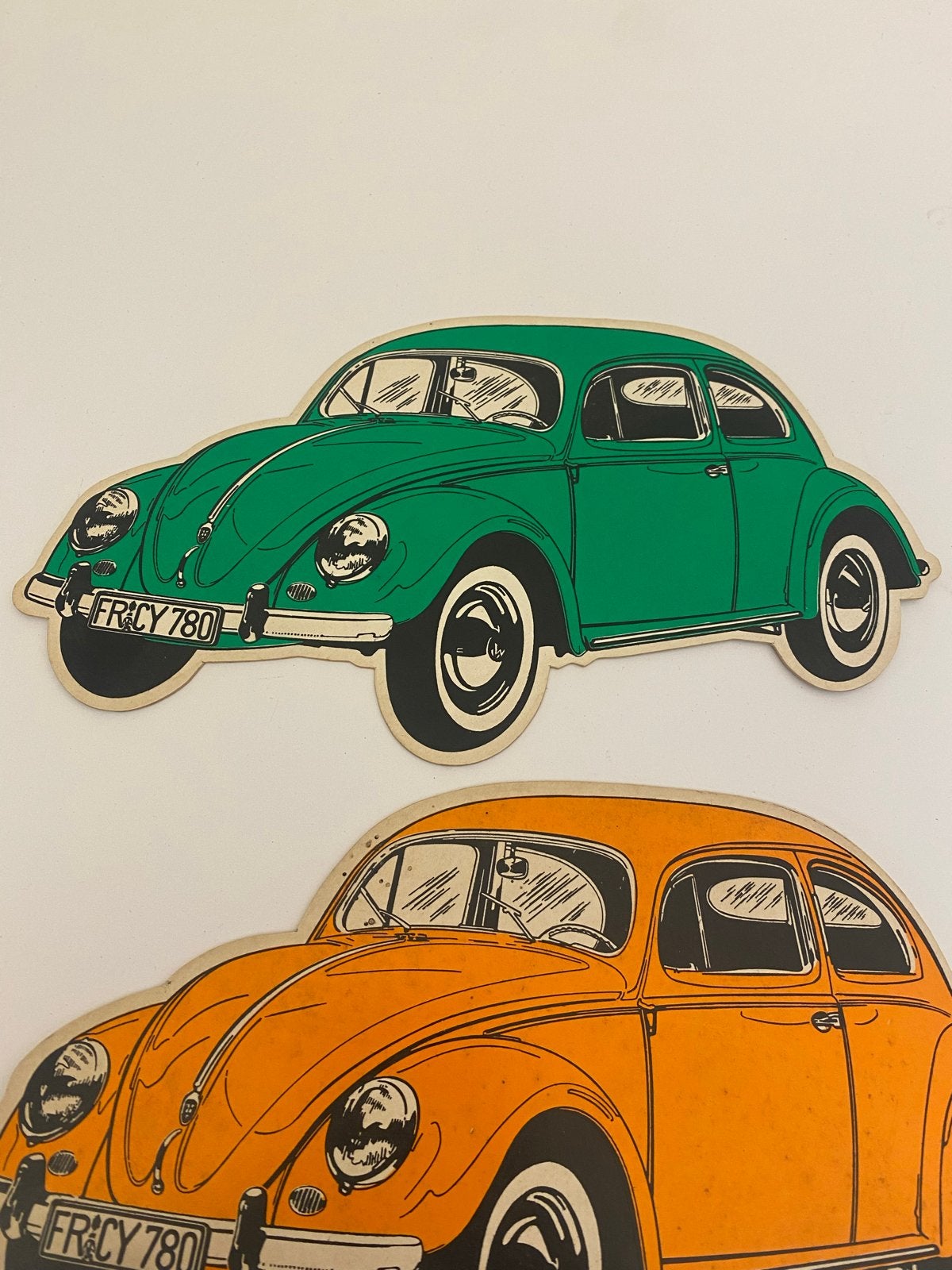 Ansichtkaarten van oranje en groene VW Kever, Ophalen of Verzenden, Zo goed als nieuw, Auto's