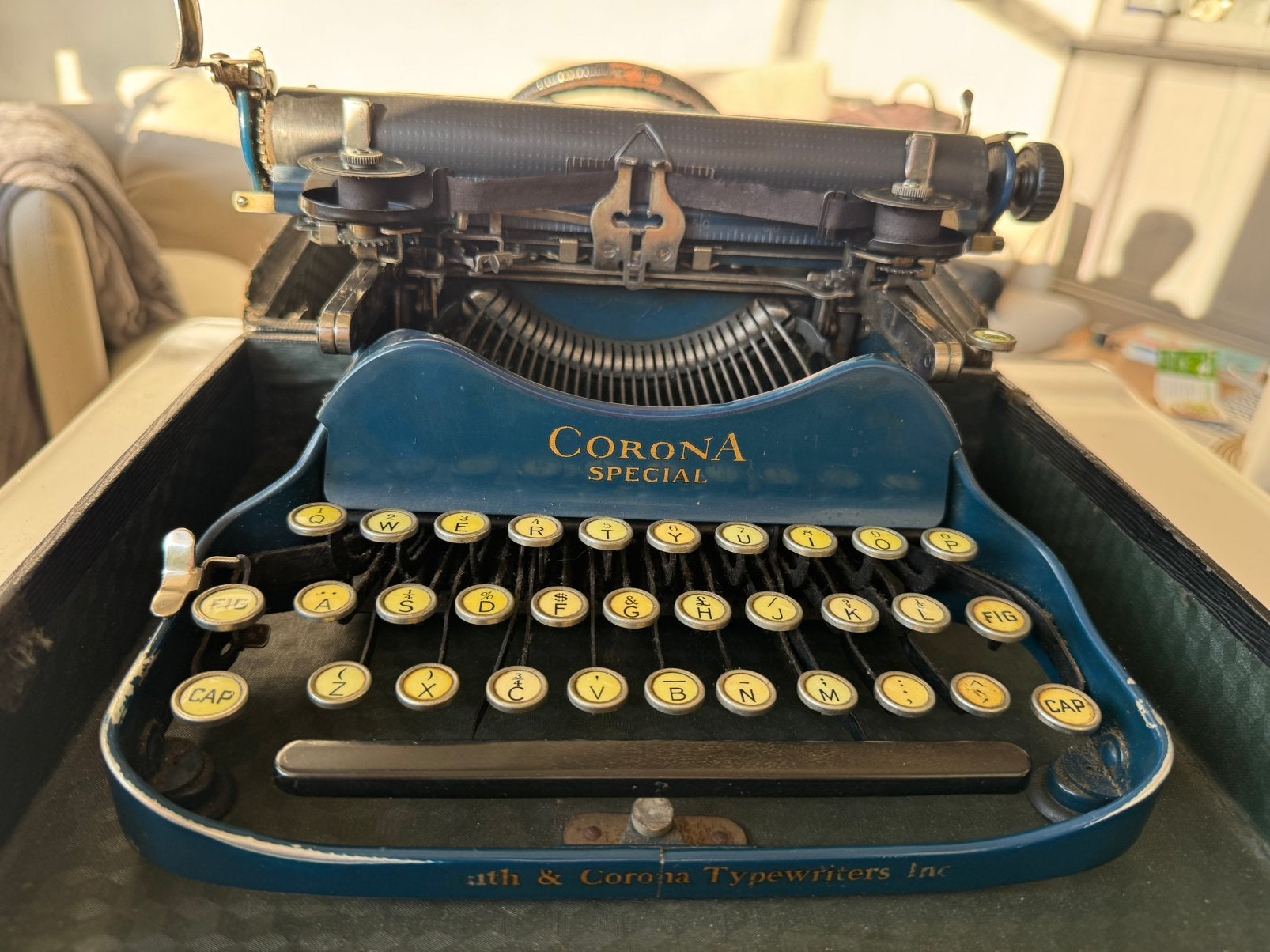 Zeldzame Corona Special typemachine blauw, Ophalen of Verzenden, Zo goed als nieuw