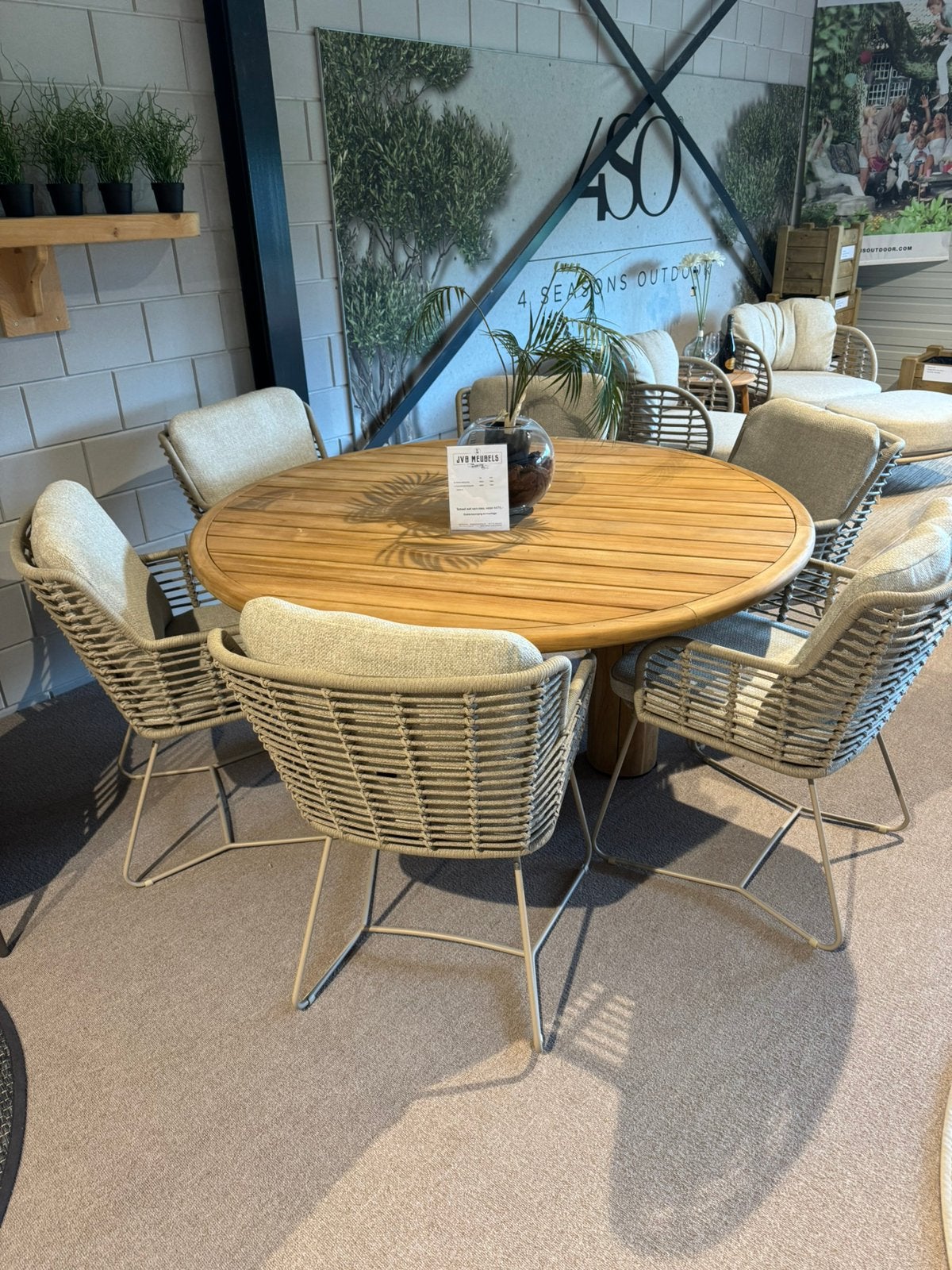 Fabrice tuinset 4 seasons outdoor latte teak tafel, Ophalen, 6 zitplaatsen, Teakhout, Zo goed als nieuw