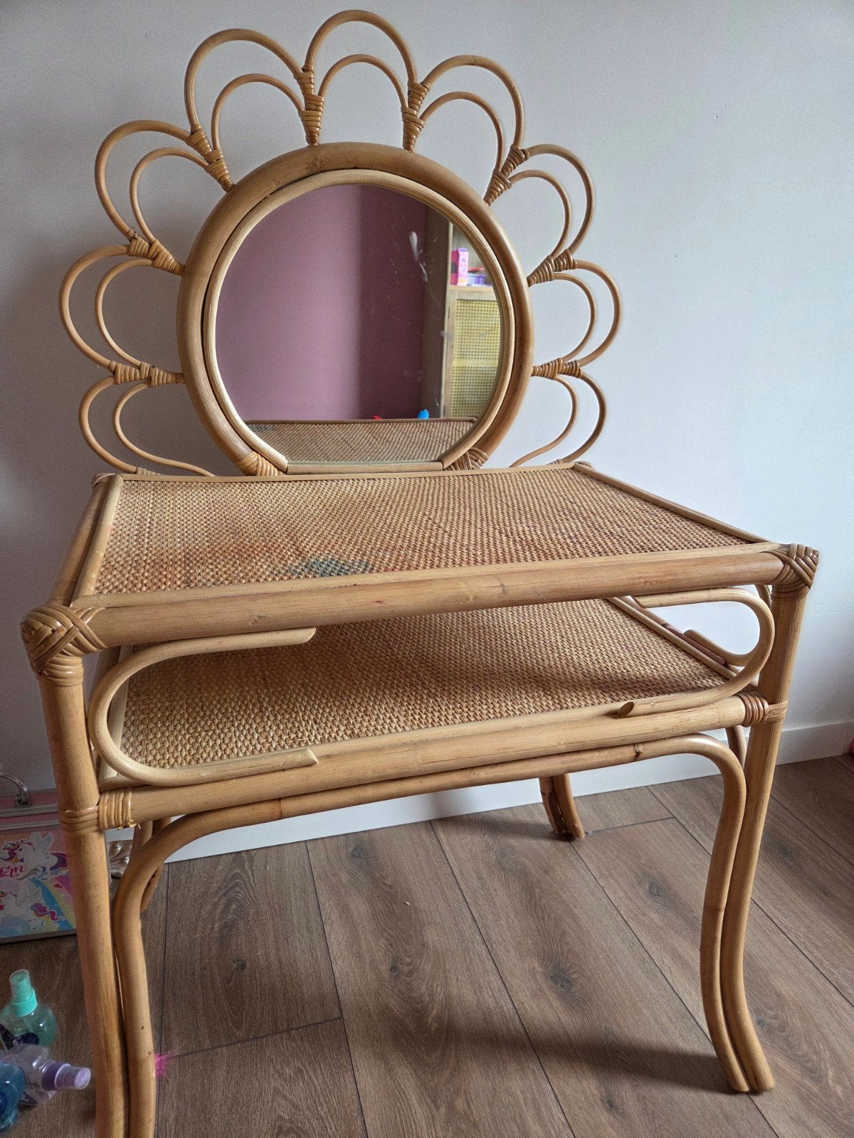 Rotan kaptafel met spiegel, Ophalen, Overige materialen, Gebruikt, 100 tot 150 cm