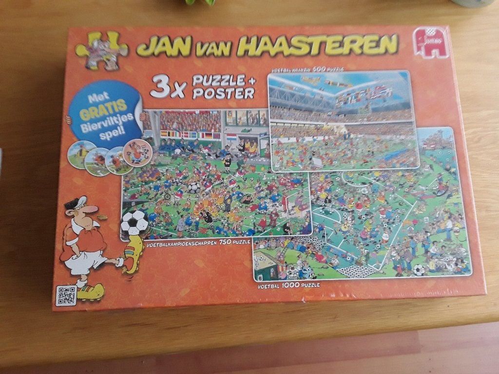 JAN VAN HAASTEREN 3 IN 1 VOETBAL, Hobby en Vrije tijd, Denksport en Puzzels, Ophalen of Verzenden, 500 t/m 1500 stukjes, Zo goed als nieuw
