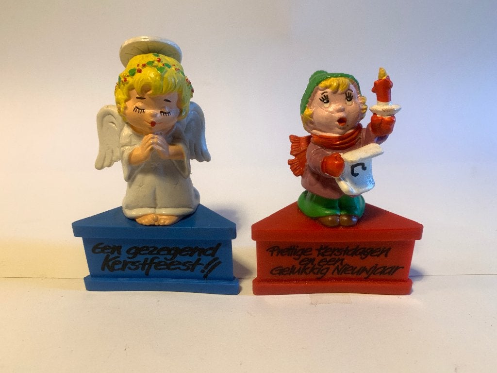 2 Oude Schleich Kerst Poppetjes op sokkel - 1980, Ophalen of Verzenden, Gebruikt