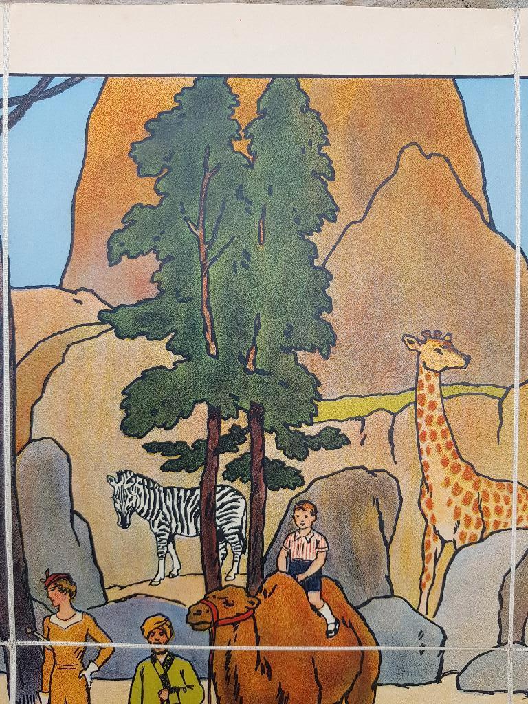 Dierentuin oude schoolplaat uit Frankrijk litho op canvas., Ophalen of Verzenden