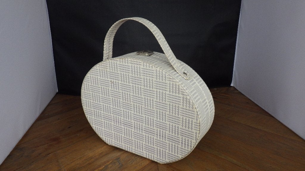 Vintage lila/witte geruite kartonnen tas, Ophalen of Verzenden, Overige typen