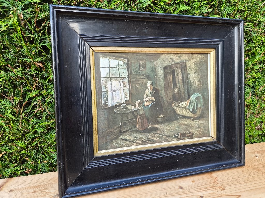 Reproductie Schilderij Albert Neuhuys, Achter glas, Portret of Personen, Ophalen of Verzenden, Klassiek