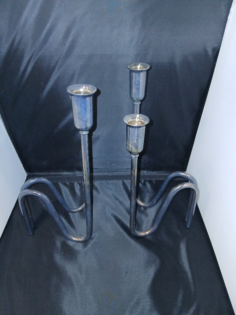2 verzilverde Italiaanse tafelkandelaars., Gebruikt, ., Ophalen of Verzenden, .
