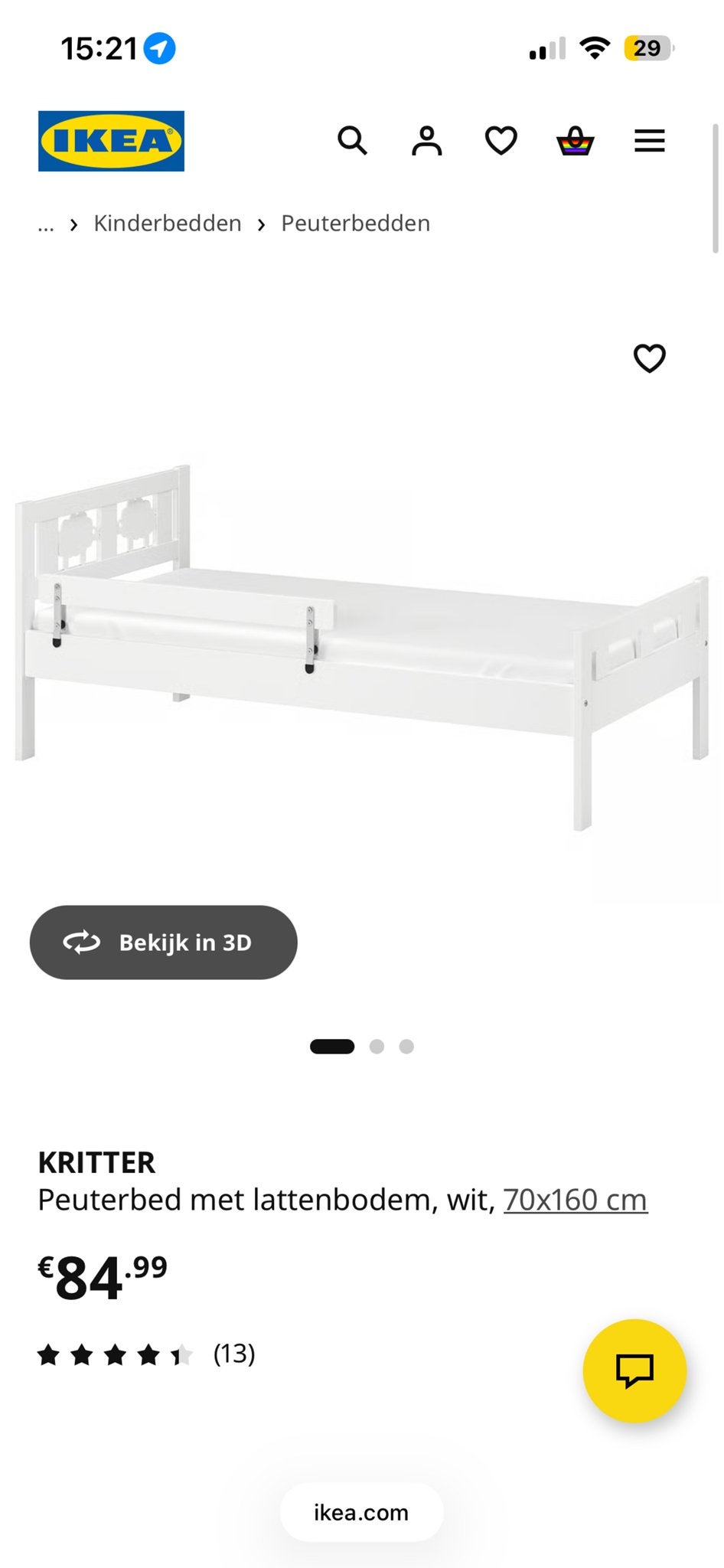 2x IKEA KRITTER Peuterbedden met lattenbodem, wit, 70x160 cm, Ophalen, Zo goed als nieuw