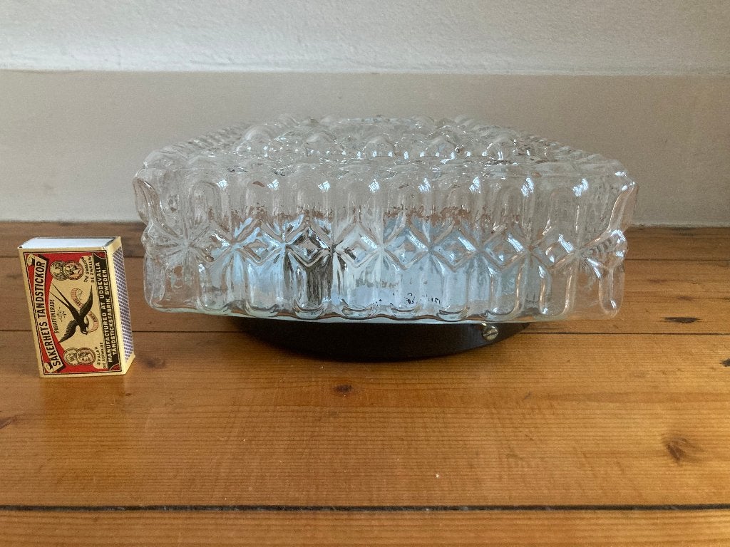 Transparant vierkant glazen bewerkt kristalglas zee egel, 21 cm, Modern, Plafondlamp, E27 (groot)